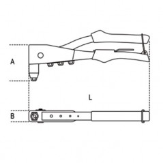Dimensions de la pince à riveter BETA 75 mm (A), 25 mm (B), 260 mm (L).