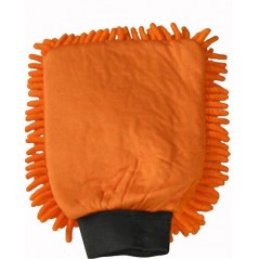 Côté pile du gant orange de nettoyage. Poussières et nettoyage auto.