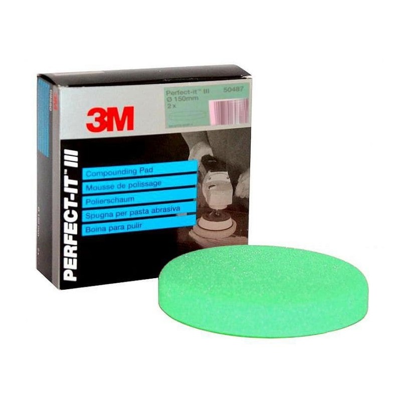 2 mousses de polissage 3M-Perfectit  Vert 150 mm. Utiliser avec le liquide de polissage vert.